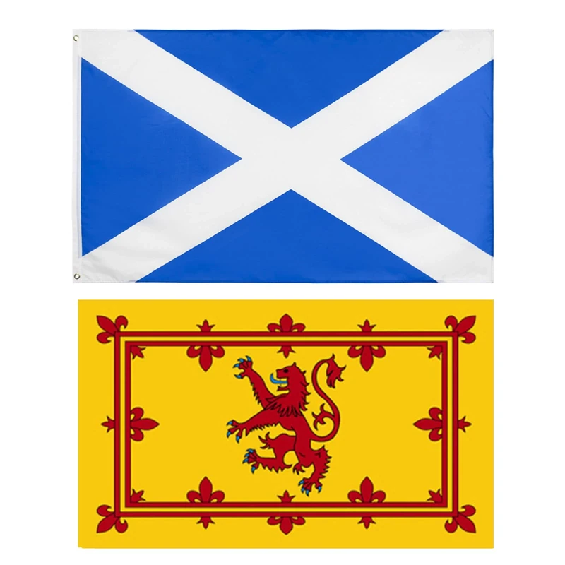 2 Scottish Flags - Rampant Lion Flags With Color Fade Proof Polyester Canvas Header Double Stitched National St Andrews Cross