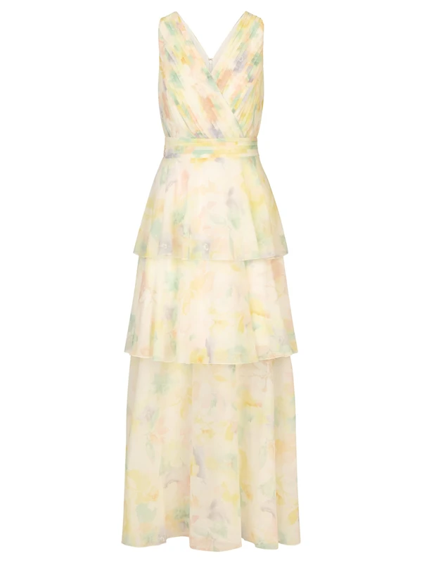 APART Fashion Women's Apart Abendkleid mit Allover Blumenprint Evening Dress, Vanilla-Multicoloured, 20