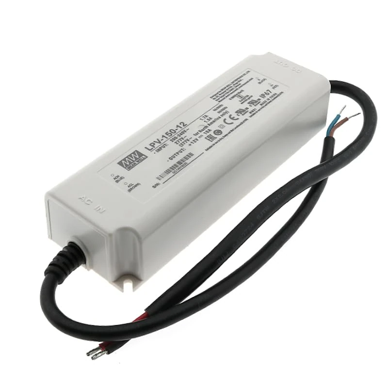 Power supply 150W 12VDC IP67 for LED strips, ideal for outdoor lighting and decoration projects.
