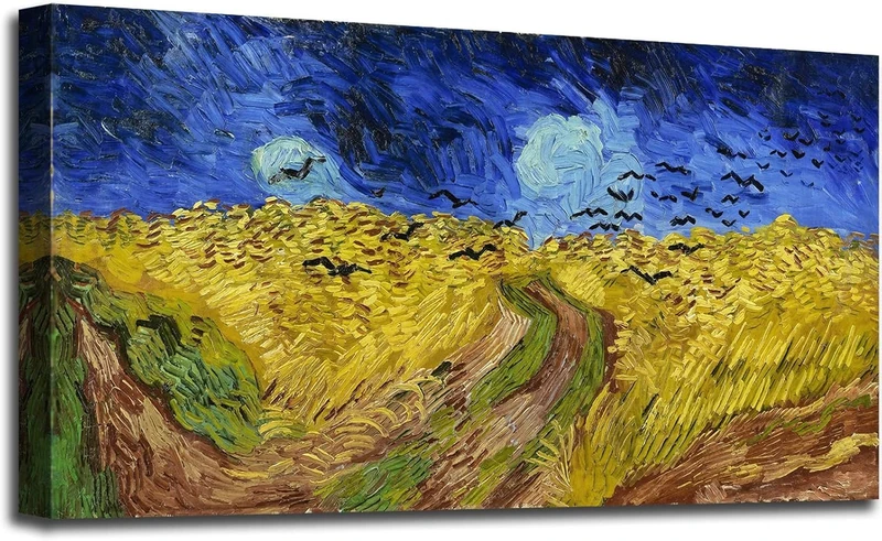 msspart Vincent Van Gogh Canvas Wall Art, Wheatfield with Crows Famous Painting Print, Large Classic Artwork Picture Decor for Office Bedroom Home Decoration Framed to Hang - 24"x48"
