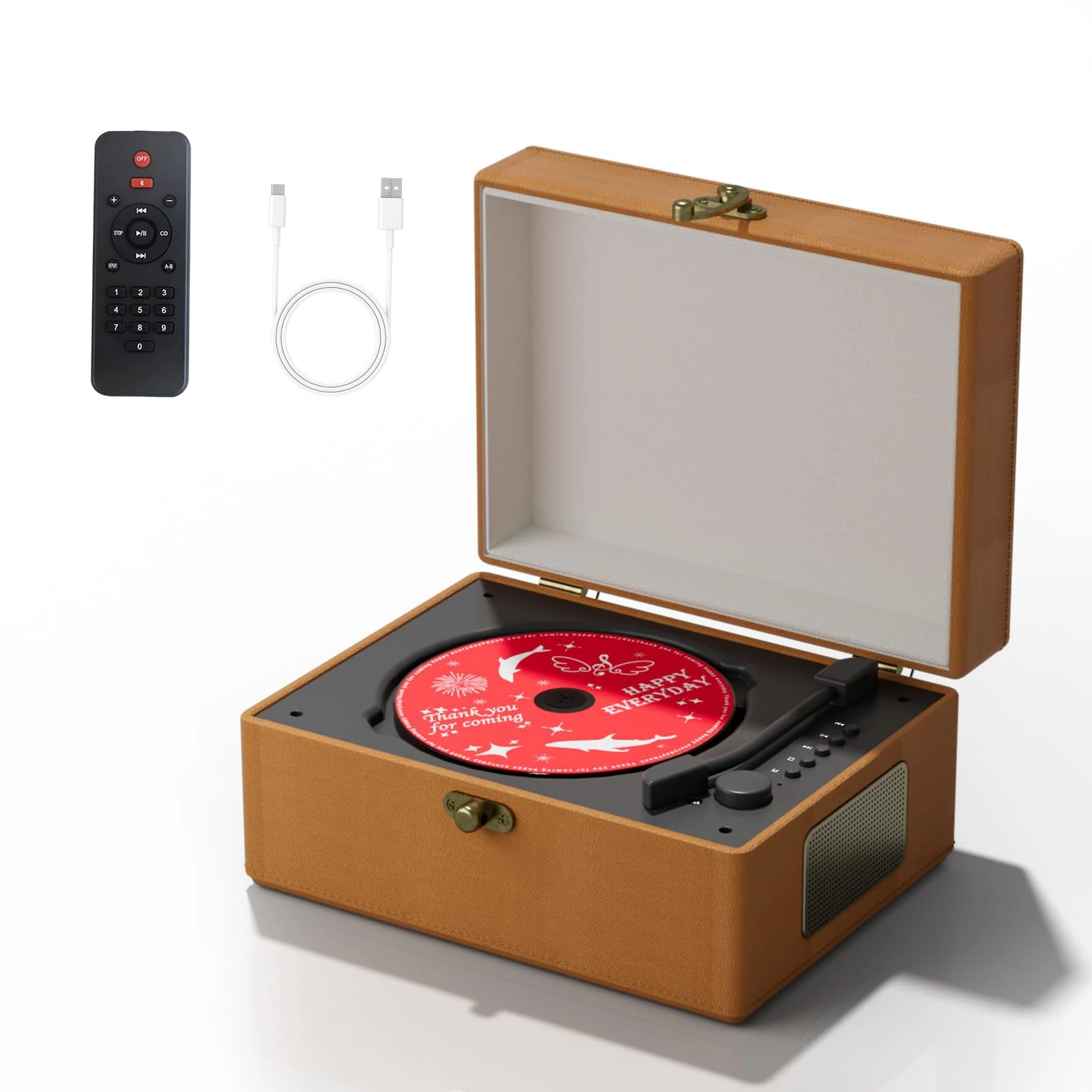 Yintiny Brown Leather CD player With Speakers For Home Decor