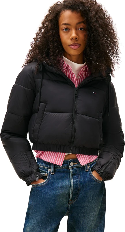 Tommy Jeans Women's TJW CRP HOODED PUFFER DW0DW18313, Black, L