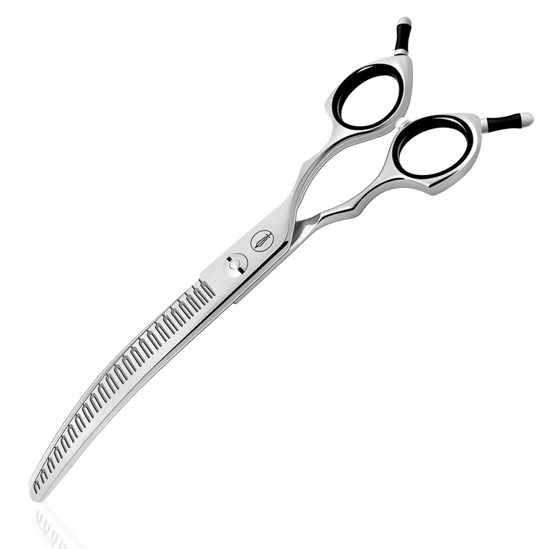 HASHIMOTO Curved Eraser Dog Grooming Scissors, 23 Teeth,7.0 Inch,80% Thinning Rate,Light Weight, Designed for Bulking Off Coat Quickly.