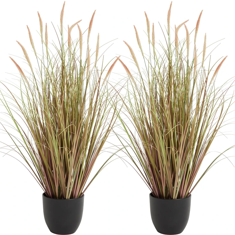 KOL 3ft 2-Pack Artificial Cattail Reed Grass, 35in Artificial Indoor Outdoor Fake Onion Grass Plant, Home Office Decorative Artificial Plants in Pot Faux Plant Greenery, Housewarming Gift Grass, Pink