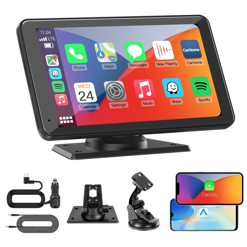 KAXRUO T55 7" HD Touchscreen Car Stereo with Apple CarPlay & Android Auto, Bluetooth/AUX/FM/Voice Control
