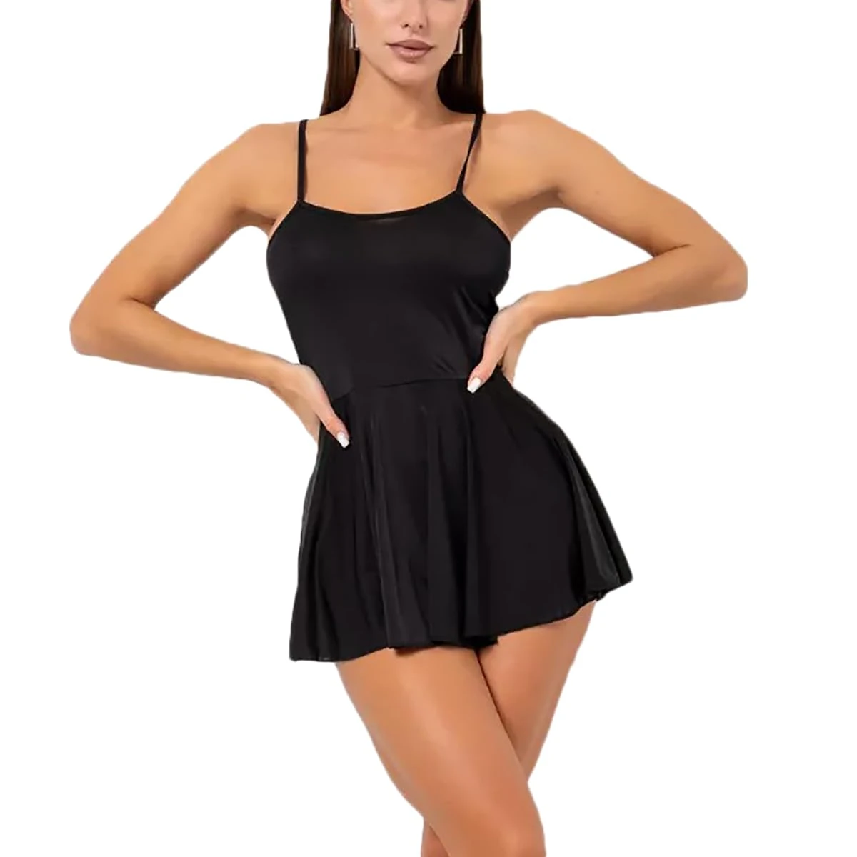Lingerie Dress for Women Mini Dresses Lingerie Sexy Naughty Fairy Nightie Skirt Set U Neckline Nightgown Sling Short Nightdresses with Crisscross Straps for Party Clubwear (black, One Size)