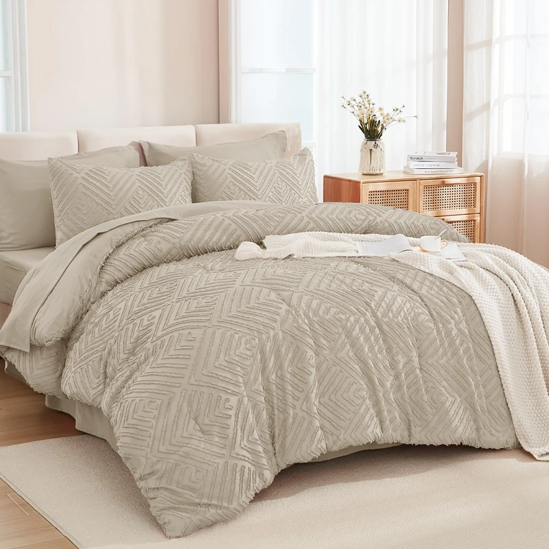 Andency King Size Comforter Set, Oatmeal, 7 Pieces