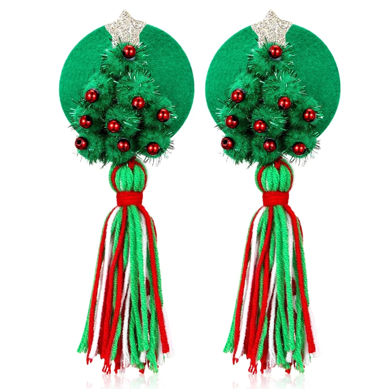 Harrycle 1 Pair Christmas Tree Nipple Tassels Santa Gift Reusable Nipple Stickers for Women Ladies Party Accessory