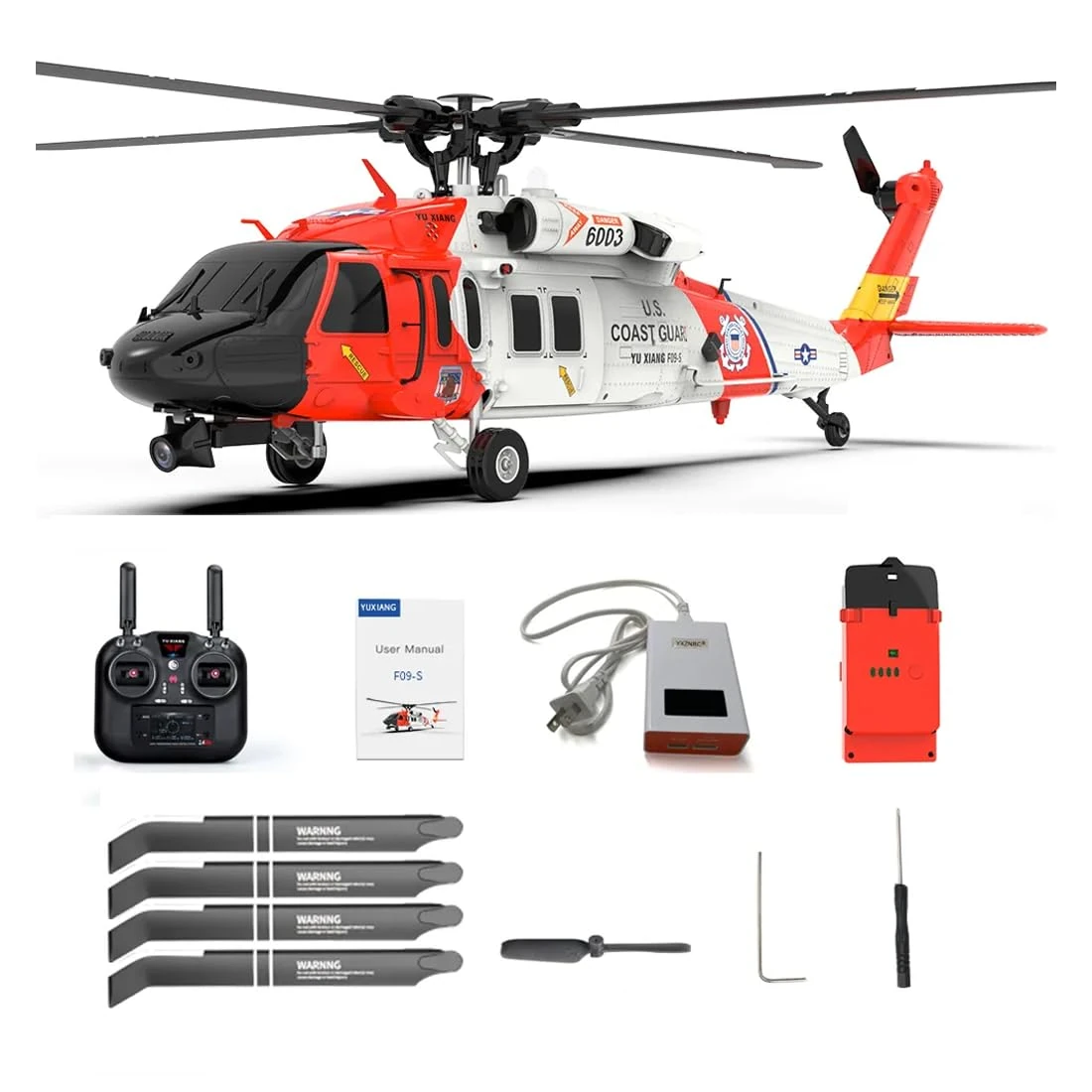 NULA YUXIANG F09S UH-60 GPS RC Helicopter, for BlackHawk Coast Guard 1/47 Scale 2.4G 6CH 6G/3D Dual Motor Brushless Direct-Drive Military Aircraft RC Airplane Outdoor Toy - RTF Version