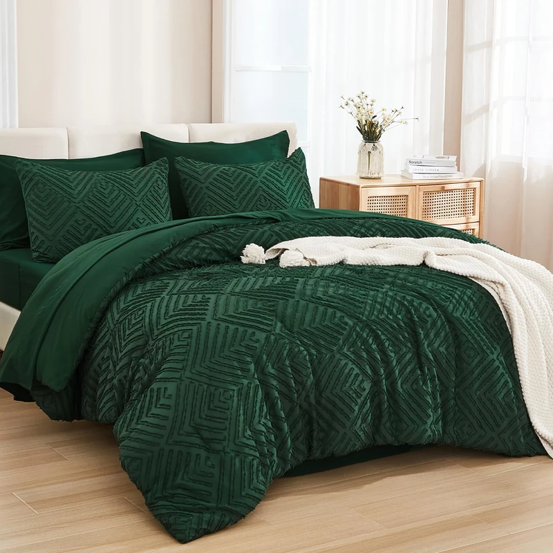 Andency Full Size Comforter Set 7 Pieces, Dark Emerald Green