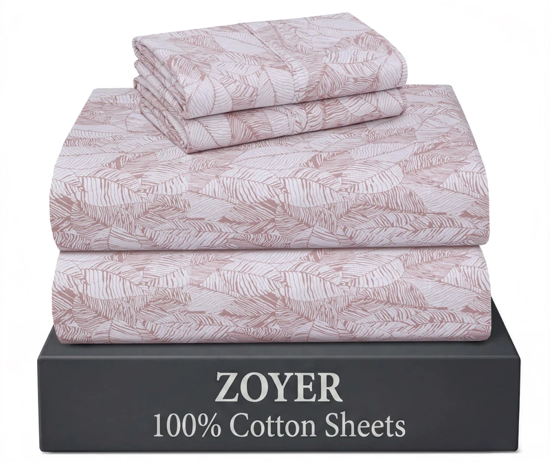 ZOYER 100% Cotton Sheets - Cooling & Crisp California King Percale Sheet Sets, 16" Deep Pockets Bed Set, Lightweight & Breathable, Durable, 4 Pieces, Negative Print