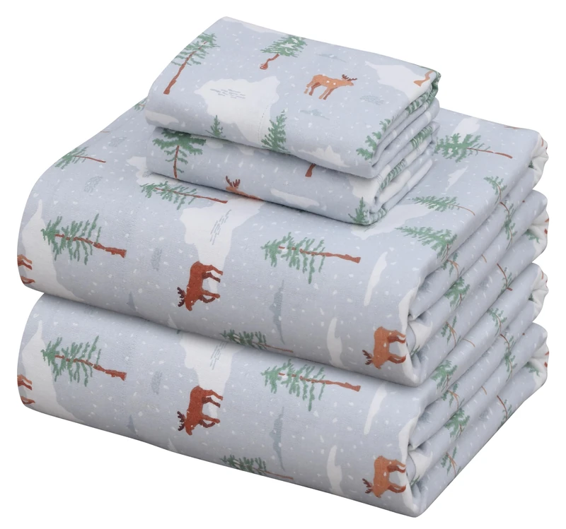 ZOYER Flannel Sheets Full Size Bed Set - Soft & Comfy Deep Pocket Cotton Flannel Bedding, Fitted Up to 16", Double Brushed Full Bed Sheets, 4 Pieces, Winter Moose