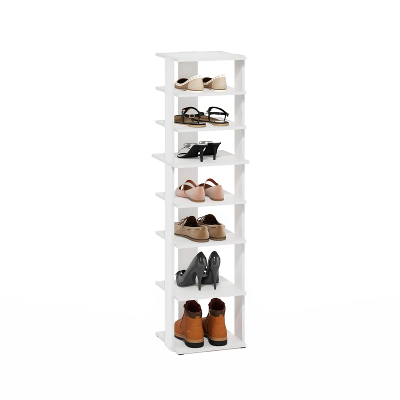 Furinno COMPACT Shoe Rack, 8-Tier Shoe Organizer, Free Standing Shoe Storage with Vertical Space Saving Shoe Tower, 12.1 x 12.6 x 46.7, for Closet Entryway, Office, Garage, White - Image 1