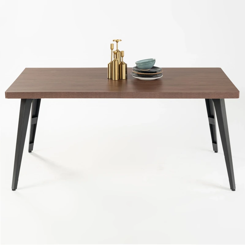 FurnitureR Industrial Style Dining Table Rectangular for 4-6 Person with Sturdy Wooden Table Top and Metal Steel Legs, 150(L) x 80(W) x 74(H) cm, Brown