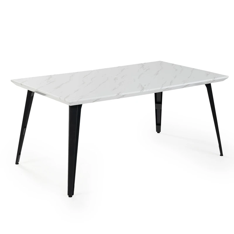 FurnitureR Dining Table Rectangular for 4-6 Person with Sturdy Wooden Table Top and Metal Steel Legs, 150(L) x 80(W) x 74(H) cm, Marble White