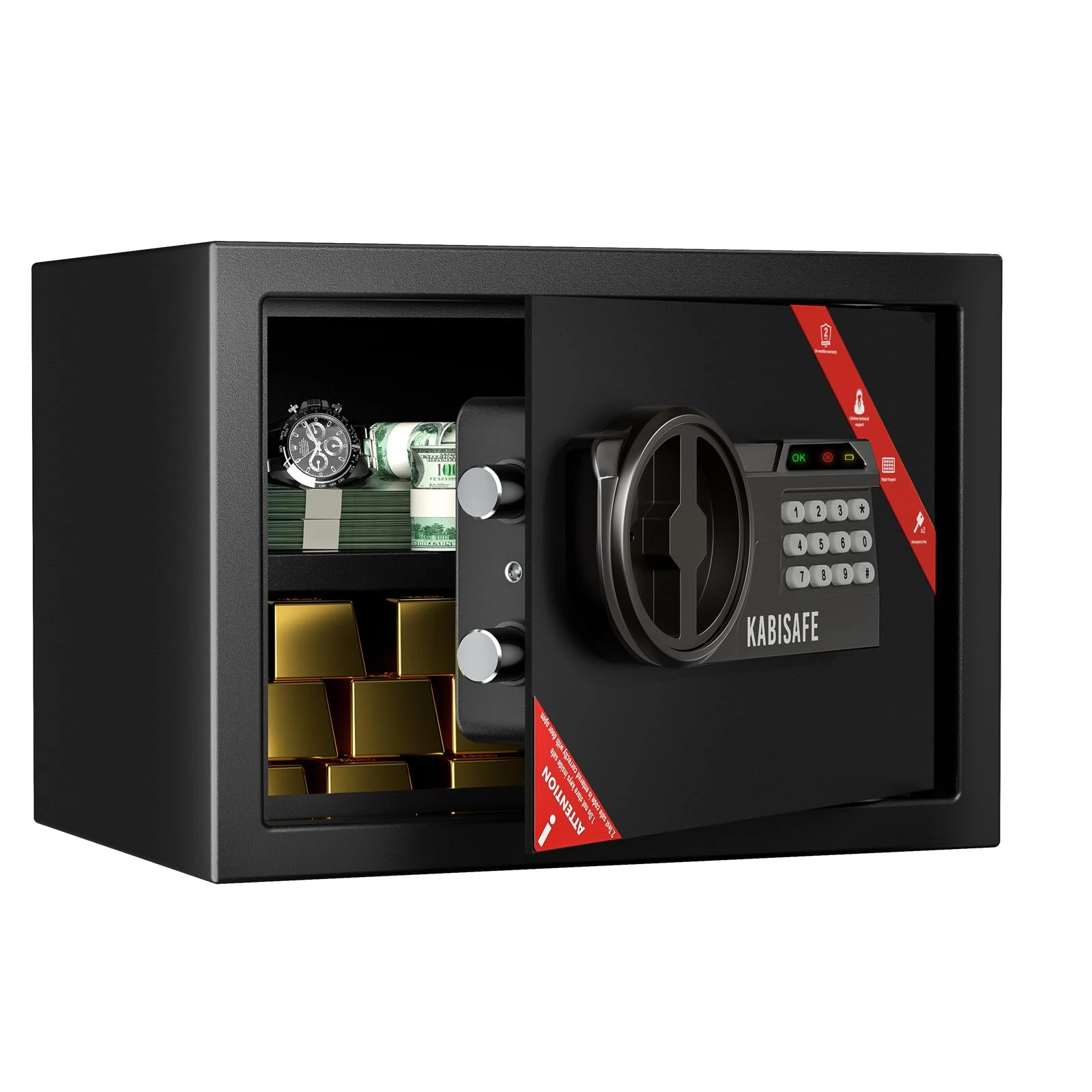 KABISAFE Safe Box Fireproof, Home Safe Lock Box with Sensor Light and Double Digital Keypad Safe Box, Personal Safe for Home Business Office Document Jewelry Gun Cash 17L