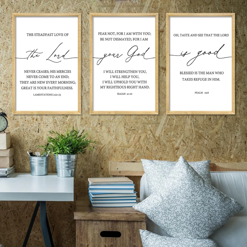Bible Verses Set of 3 Wall Decor 24"x16" The Lord Your God Is Good Bedroom Prayer Religious Quotes Wood Framed Art Inspirational Christian Scripture Wall Hanging Decoration (Wood)