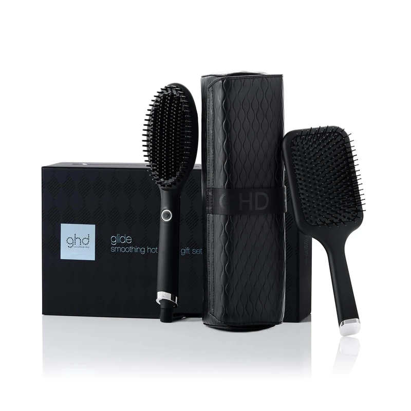 ghd Glide Gift Set - Smoothing Hot Brush with Paddle Hair Brush and Heat Resistant Styler Bag, Frizz-Free Results That Retain Hair Body, Perfect for Styling Larger Sections, UK Plug