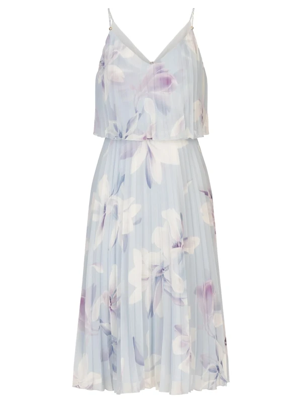 APART Fashion Women's Apart Kurzes Plisseekleid in 2in1 Optik mit Dress, Light Blue-Multicoloured, 8