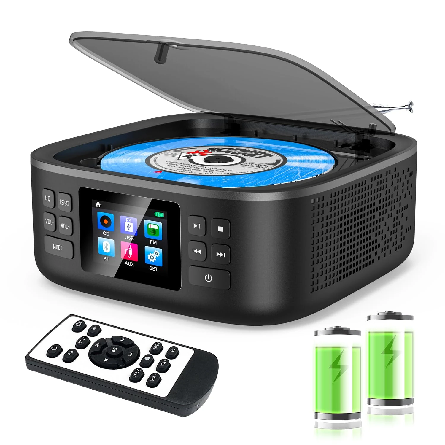 Portable CD Players for Home, Desktop Boombox CD Player Bluetooth Music Portable CD Player FM Radio & Bluetooth Speaker LED Screen Built-in Dual Speakers Support USB/AUX Headphone Jack