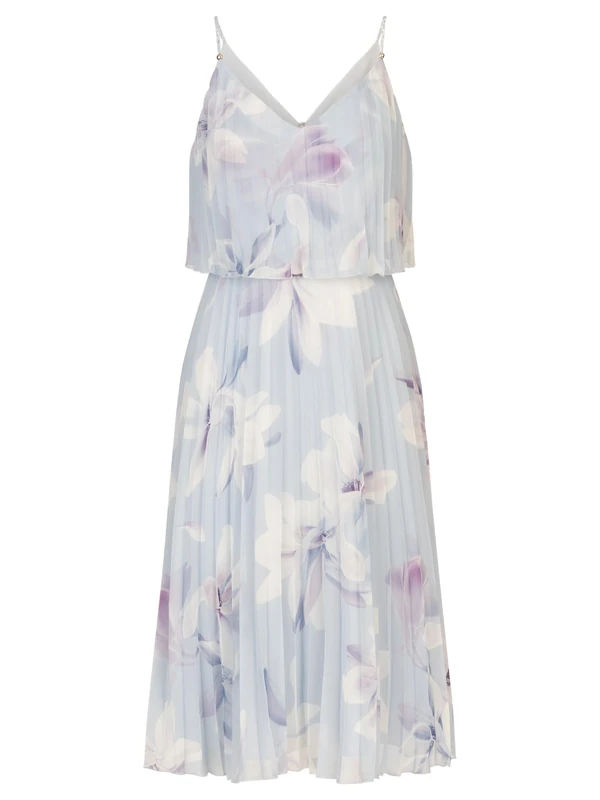 APART Fashion Women's Apart Kurzes Plisseekleid in 2in1 Optik mit Dress, Light Blue-Multicoloured, 14