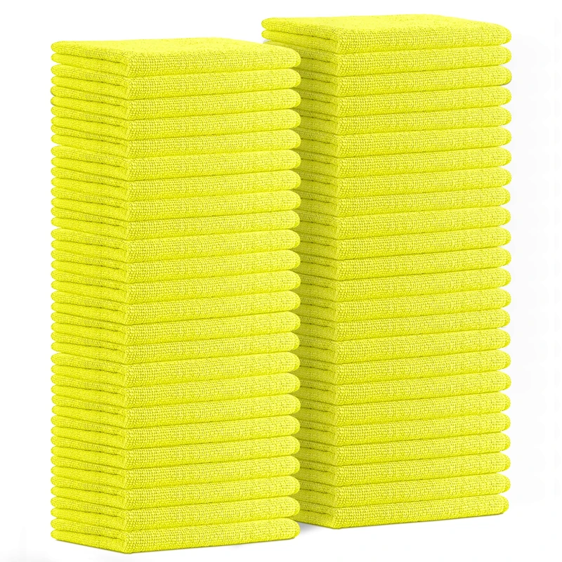 Avalon Towels Microfiber Cleaning Cloths (Value Pack of 48) Size 16" x 16", Highly Absorbent Cleaning Rags, Lint Free Cleaning Towels, Reusable and Washable, Microfiber Towels for Cars (Yellow)