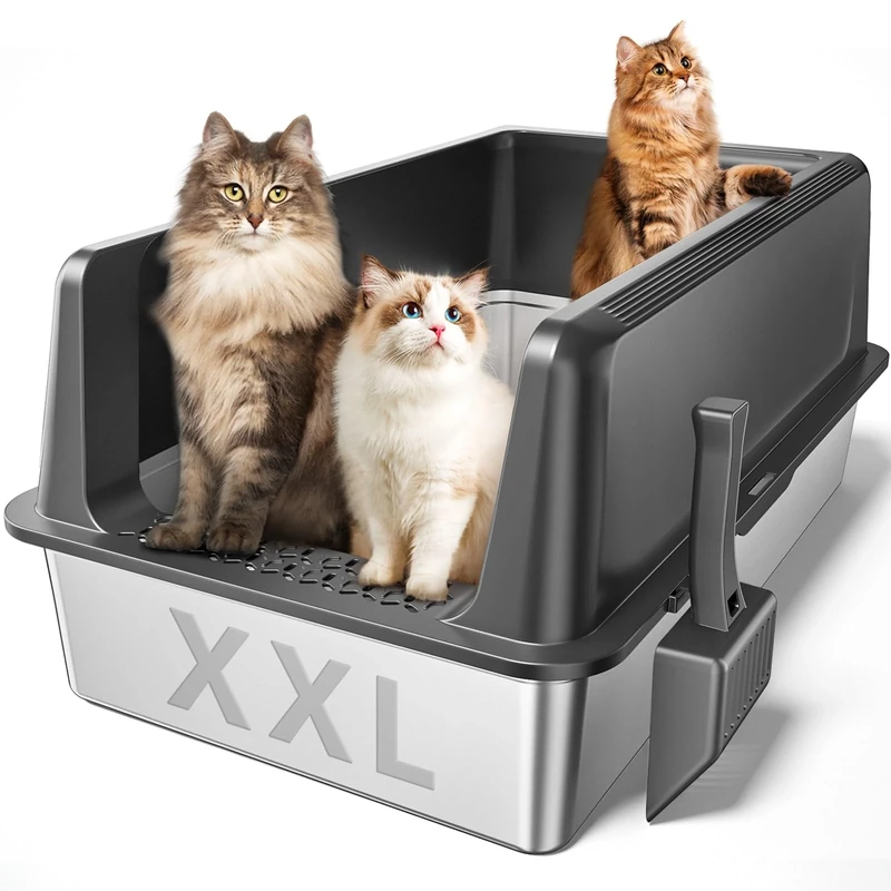 Zarler XXL Stainless Steel Litter Box, Extra Large Cat Litter Boxes 27.8" L x 20" W x 12.9" H, Metal Litter Box with Lid for Multiple Cats, High Sided, Non-Sticky, Anti-Urine Leakage (Grey)