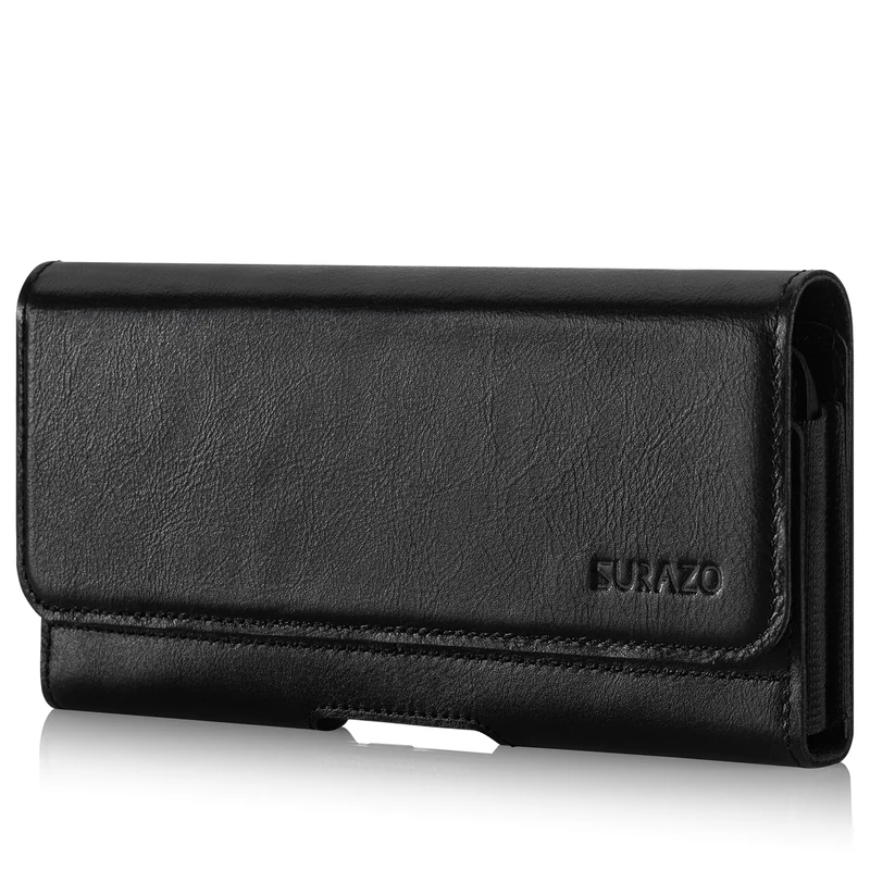 Surazo Universal Leather Belt Bag, Premium Leather Case with Belt Clip, Handmade Bum Bag for All Mobile Phone Models. (Black)