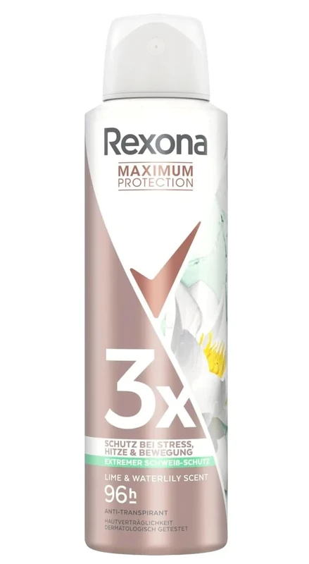 Rexona Maximum Protection Extra Strong Lime & Waterlily Scent Deodorant Antiperspirant Triple Protection 48 Hours Protection Against Strong Sweating and Body Odour 150 ml (Pack of 6)
