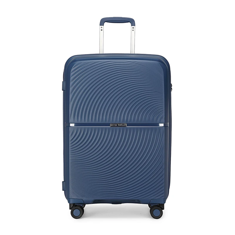 British Traveller 20" Suitcase Lightweight PP Hard Shell Trolley, Fashion Travel Carry on Hand Luggage Cabin Size, TSA Lock Check in Case with 4 Spinner Wheels (Navy)