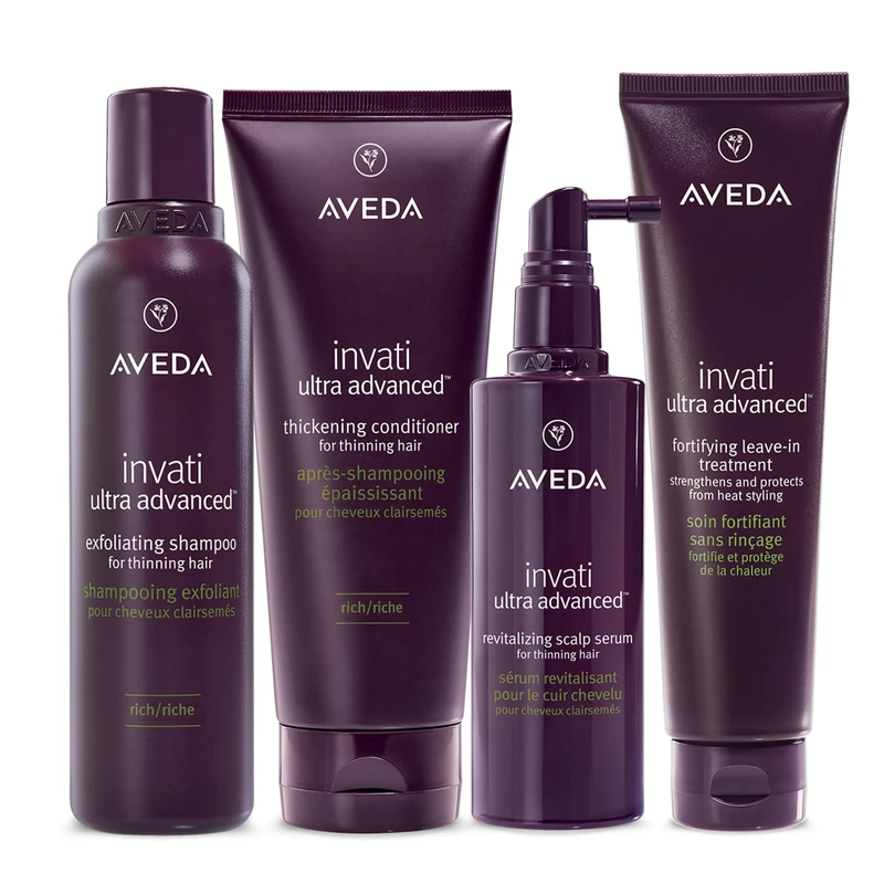 Aveda Invati Ultra Advanced Rich 4-Step System | Exfoliating Shampoo, Thickening Conditioner, Revitalizing Scalp Serum, Fortifying Leave-In Hair Treatment | Reduces Hair Loss by 77%*