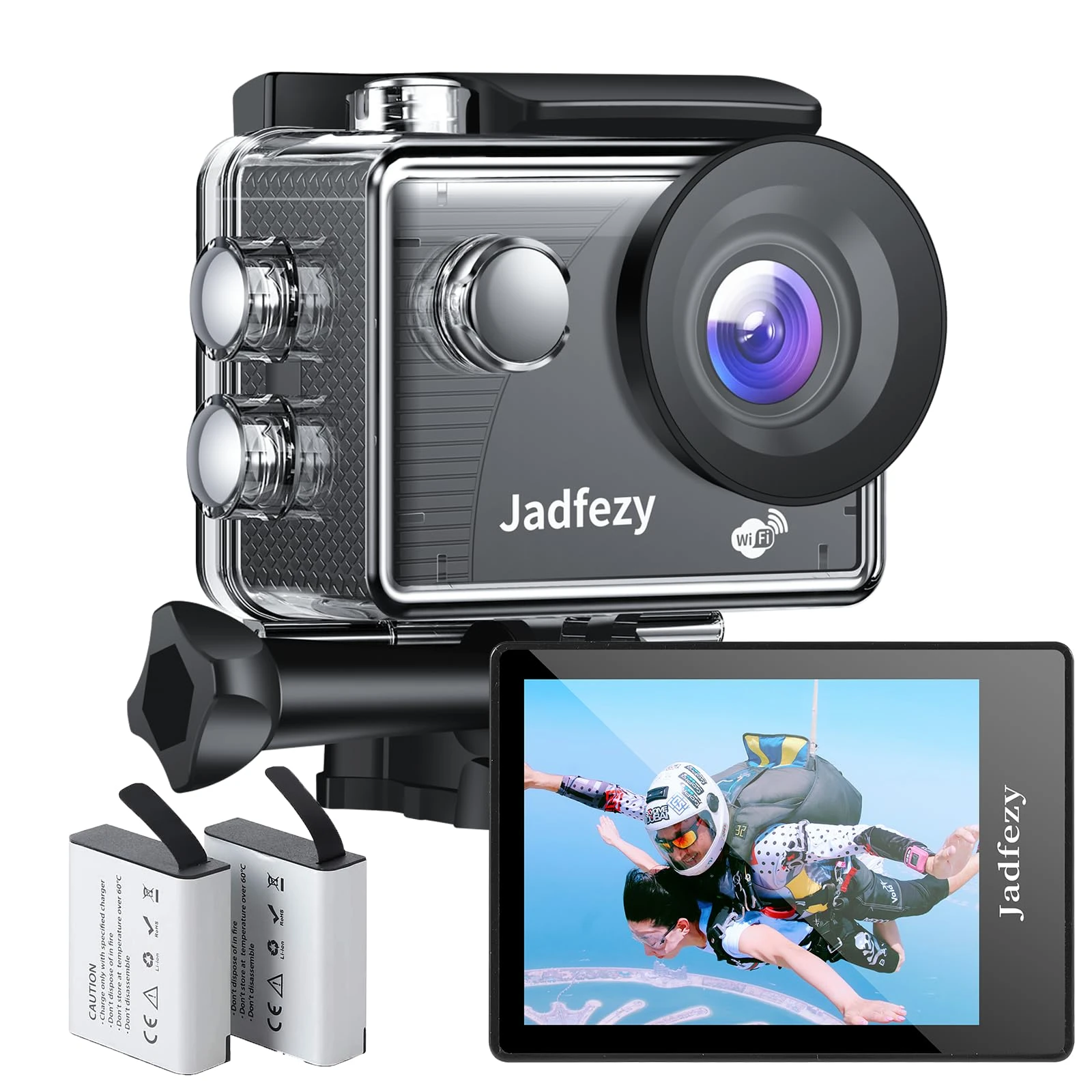 Jadfezy Action Cam FHD 1080P Underwater Camera Waterproof up to 30 m, 140 Degree Wide Angle Action Camera with Two 900 mAh Rechargeable Batteries and Accessory Set