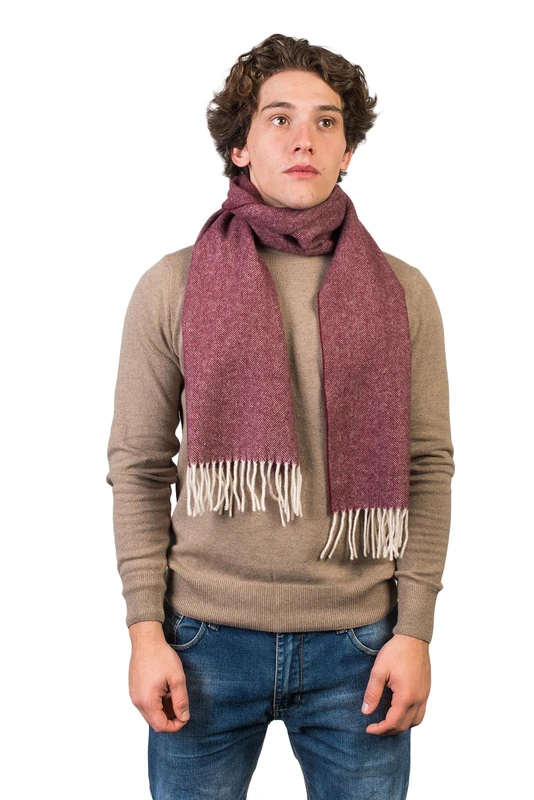 DALLE PIANE CASHMERE Herringbone Wool and Cashmere Scarf for Men Made in Italy, bordeaux, One Size