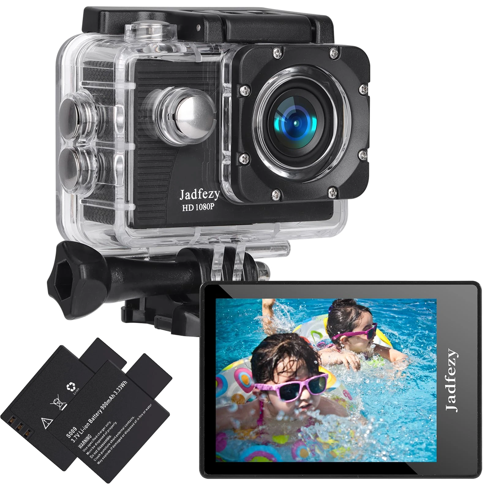 Jadfezy Action Camera FHD 1080P with 32GB Card, 98FT/30M Underwater Waterproof Camera with 2 Rechargeable Batteries, Wide Angle sports camera with Accessories Kit Suitable for Helmet, Bicycle, etc.