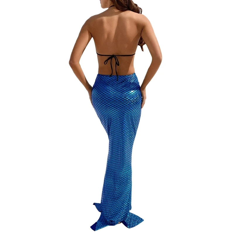 Edhomenn Mermaid Costume for Women Halloween Cosplay High Waist Long Mermaid Tail Skirts Adult Role Play Party Costumes (08 Blue, M)