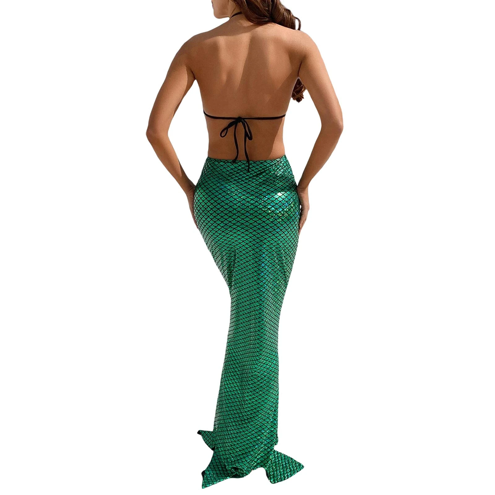Edhomenn Mermaid Costume for Women Halloween Cosplay High Waist Long Mermaid Tail Skirts Adult Role Play Party Costumes (07 Green, M)