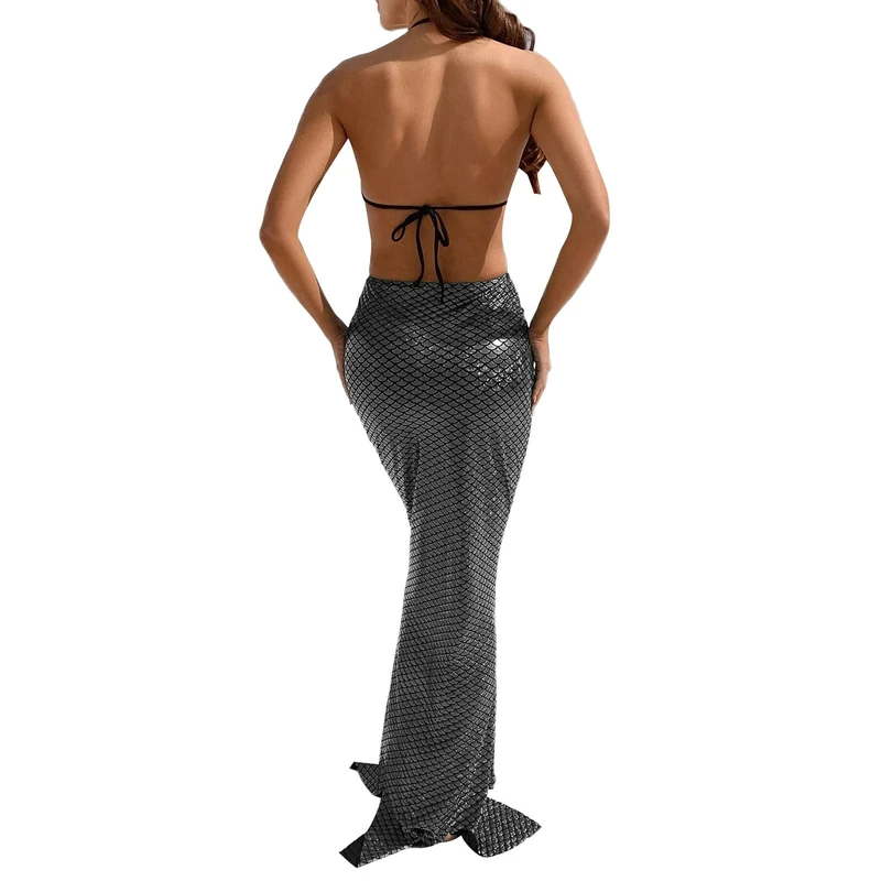 Edhomenn Mermaid Costume for Women Halloween Cosplay High Waist Long Mermaid Tail Skirts Adult Role Play Party Costumes (08 Black, M)