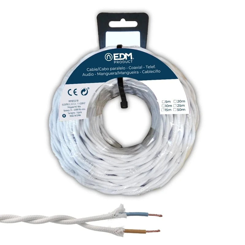 2x2.5mm Braided Textile Parallel in White, Ideal for Crafts and Sewing. Available in 25 m spools, Perfect for Your Creative Projects. - Image 1