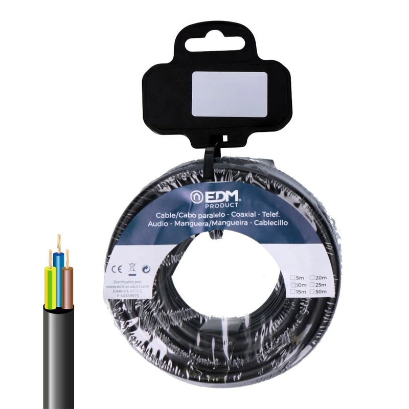 Acrylic Hose Reel 3x1.5mm 1000V Black 20m, Ideal for Transporting Energy Safely and efficiently. Durable and Flexible, Perfect for Industrial and Domestic use. - Image 1
