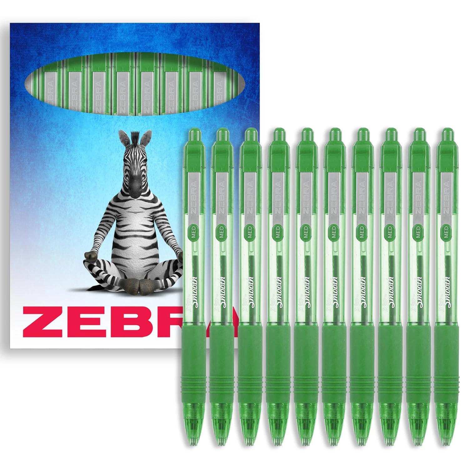 Zebra Z-Grip Smooth Ballpoint Pen - 1.0mm - Pack of 10 - in Zebra Cardboard Packaging (Green)