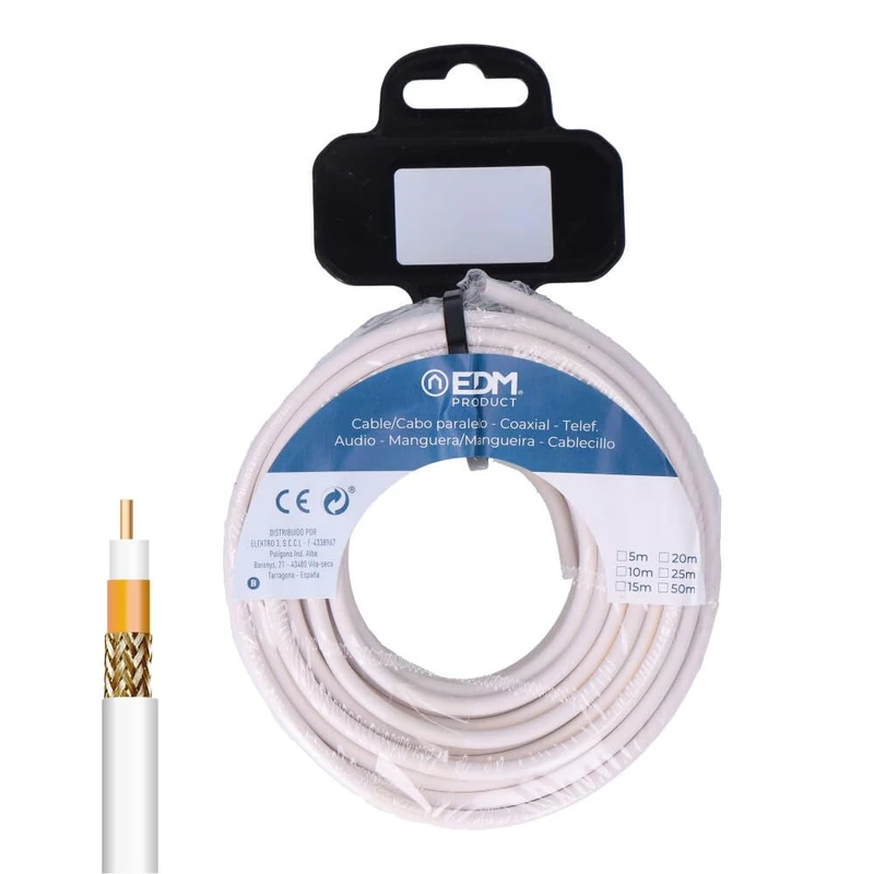 Shielded Coaxial Cable Reel 25m 100% Copper Ideal for high quality connections, offers great protection against interference and ensures a clear and stable signal.