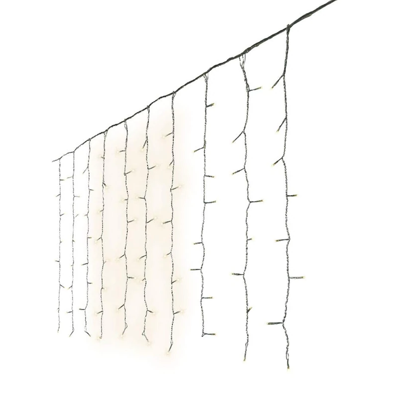 Zarivy Outdoor LED Curtain, Warm White, Dimensions 2.25 x 1.5 m, which has 240 LEDs. Ideal for Creating Cosy and Bright atmospheres in Your Outdoor Spaces.