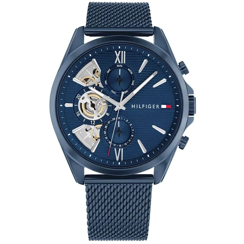 Tommy Hilfiger Analogue Multifunction Quartz Watch for Men with Blue Stainless Steel Mesh Bracelet - 1710648