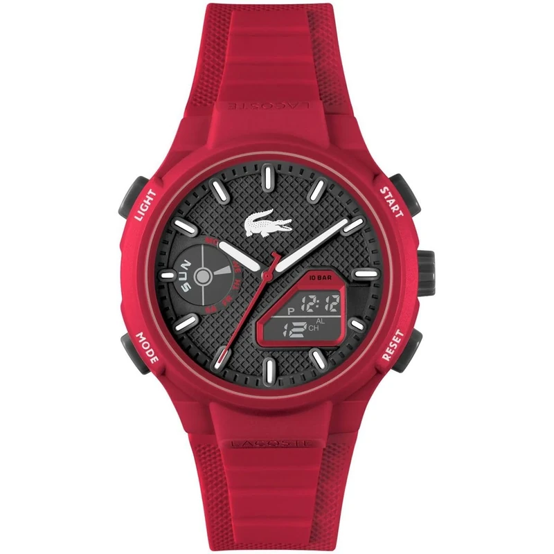 Lacoste Analog-Digital Multifunction Quartz Watch for Men LC33 Collection with Red Silicone Bracelet - 2011368