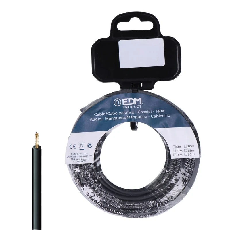 25 m flexible cable with 6 mm cylindrical conductor in black. Ideal for electrical installations, halogen free, ensuring safety and quality for professional projects.