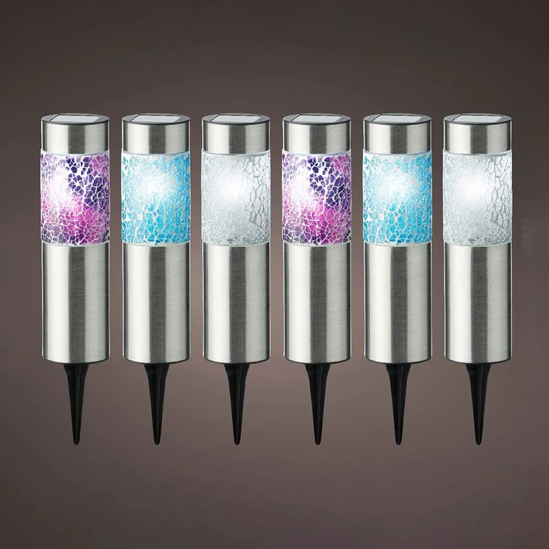 Set of 6 Solar Beacons, 22 x 6 cm, Assorted Colours, Ideal for Illuminating Gardens, Paths and Outdoor Decorative Elements.