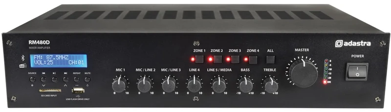 Adastra | RM Series 100V Mixer-Amplifier the Installers with Choice DAB+, BT, USB/SD | 480W