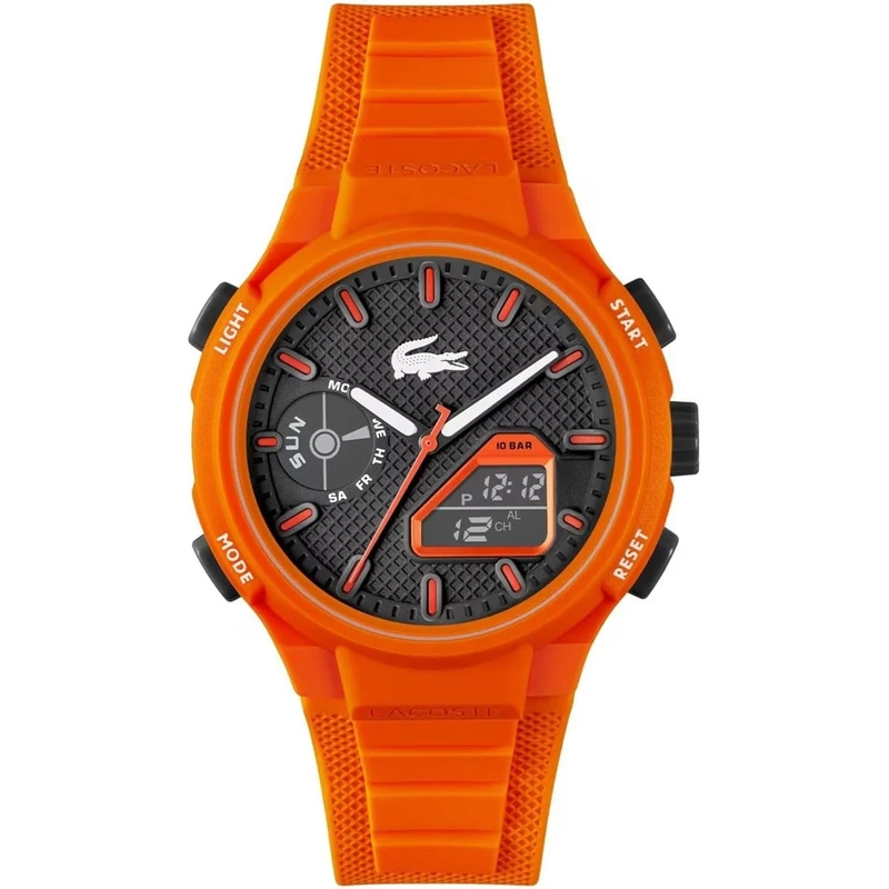 Lacoste Analog-Digital Multifunction Quartz Watch for Men LC33 Collection with Orange Silicone Bracelet - 2011369