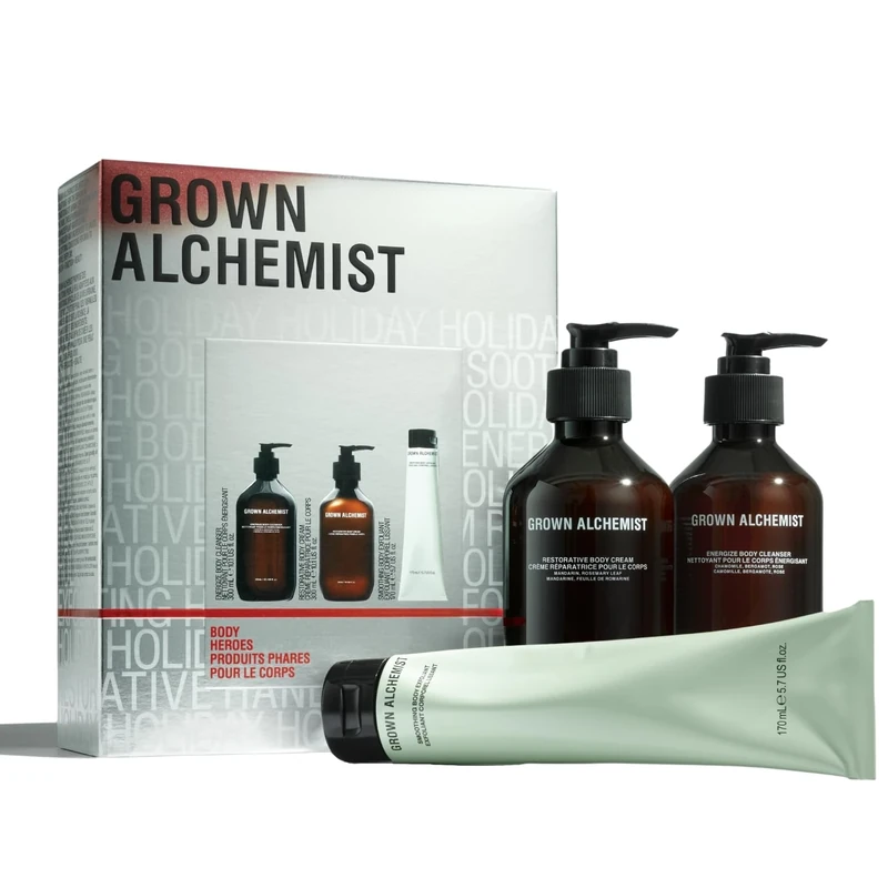 Grown Alchemist Body Heroes Holiday Gift Set – Body Cleanser, Smoothing Exfoliant and Hydrating Cream - Natural Moisturiser, Exfoliating Shower Wash - Luxury Vegan Beauty Skin Care Set
