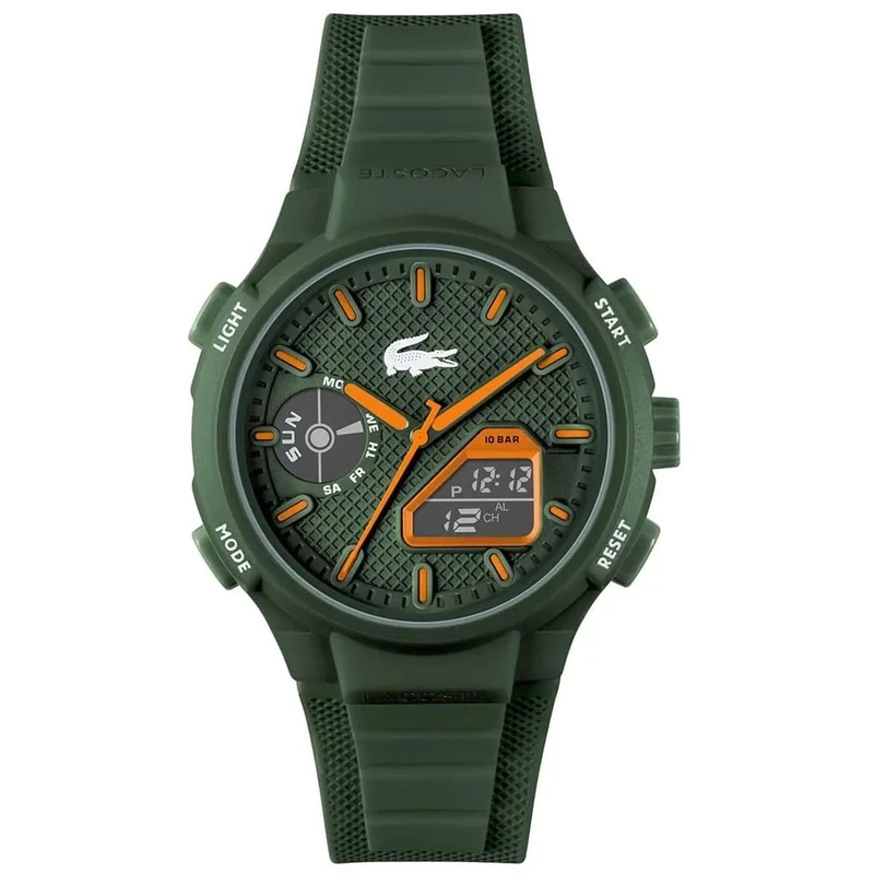 Lacoste Analog-Digital Multifunction Quartz Watch for Men LC33 Collection with Green Silicone Bracelet - 2011367